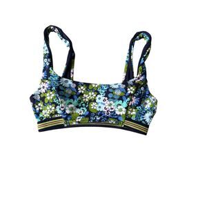 Aerie blue all over floral print bikini top small